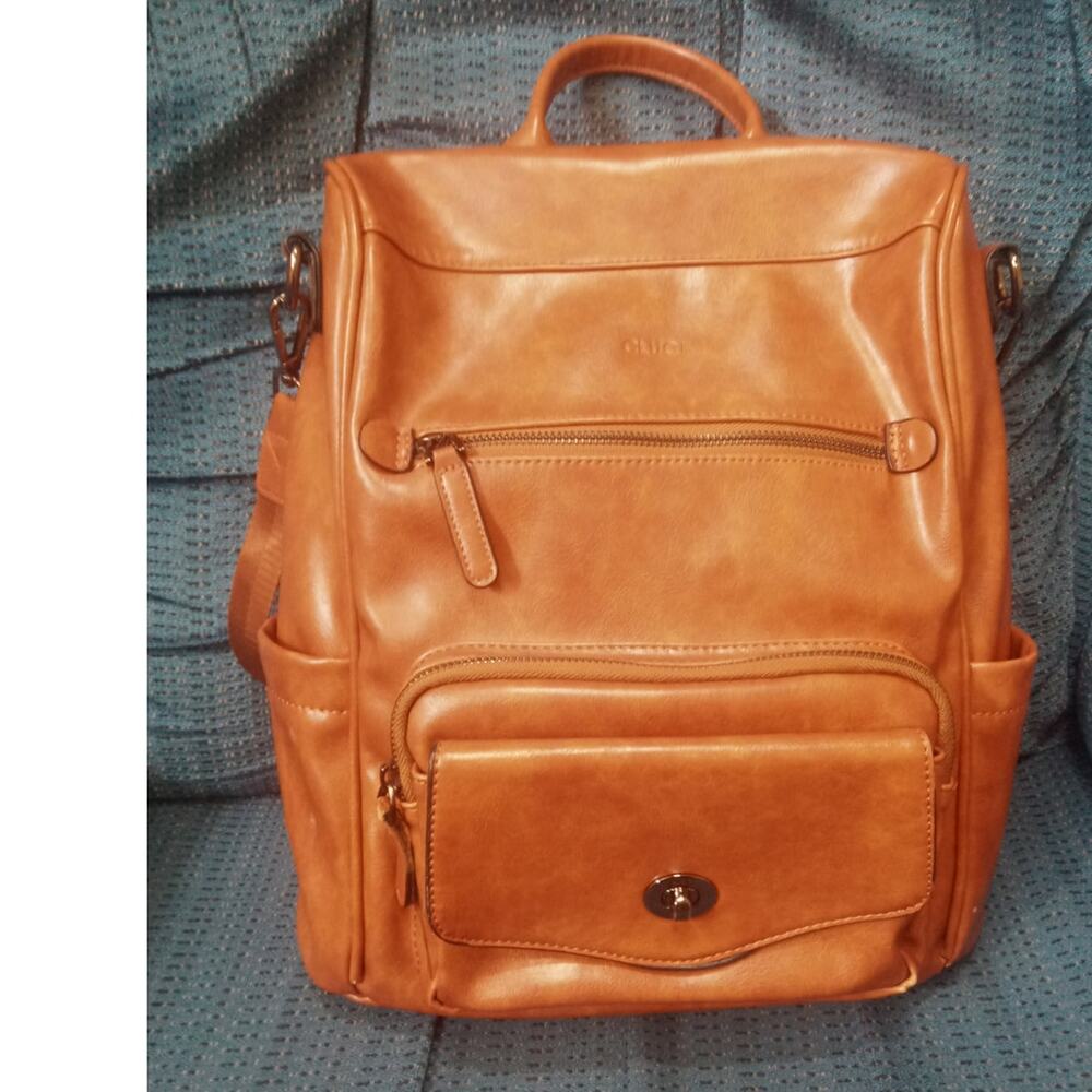 Women's Cluci Faux Leather Cognac Backpack / Travel Bag  - 15" H x 12.5 "W